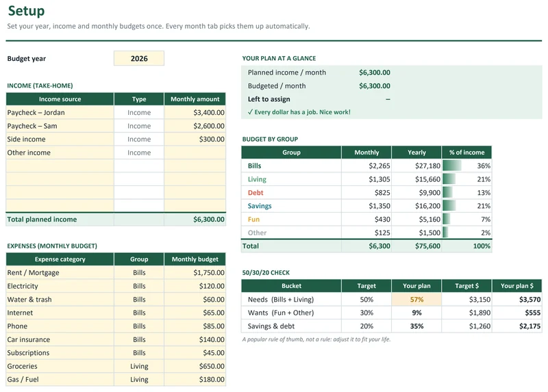 Ultimate Budget Planner: Setup: categories and budgets